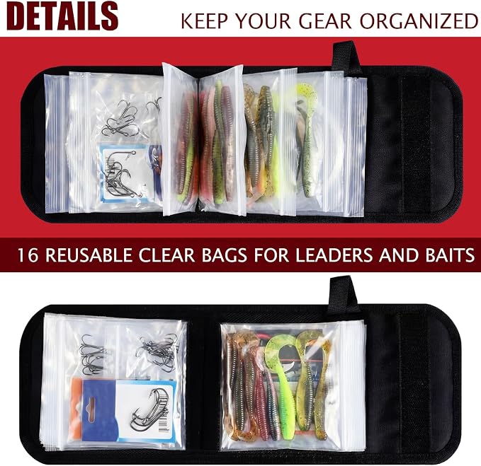 2 Pack Fishing Tackle Binder 20 Pockets Fly Fishing Leader Tippet Line Wallet Leader Organizer Case Lure Storage Bag for Pre-tied Rigs, Leaders, Soft Baits and Lines(Red)