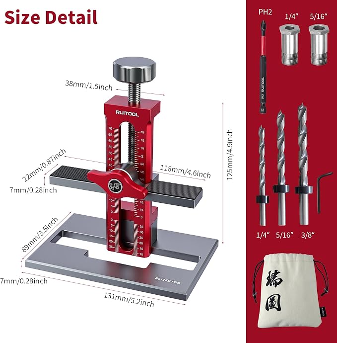 RUITOOL Upgrade 3-in-1 Cabinet Door Mounting Jig with Support Base, Installation Tool for Frameless or Face Frame Cabinet Doors, Adjustable Aluminium Alloy Hardware Jig for Wall and Base Cabinets