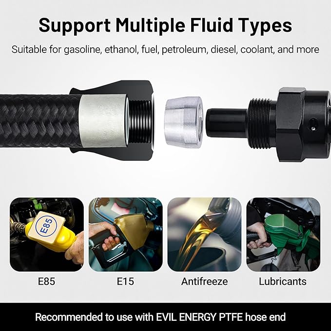 EVIL ENERGY 4AN PTFE Fuel Line Kit,E85 Nylon Braided Fuel Hose 20FT AN4 PTFE Fuel Line Hose(3/16 Inch ID)