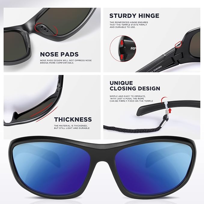 RIVBOS Polarized Sunglasses UV400 Protection for Men's and Women's Fishing, Cycling, and Outdoor Activities RB832