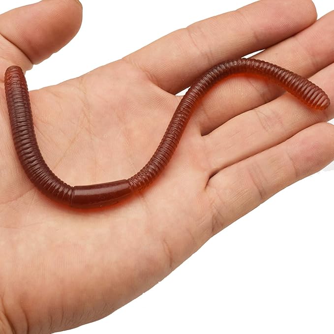 60 Pieces Fake Earthworm Faux Trick Toy Plastic Soft Stretchy Realistic Earthworms Simulated Fishing Lures Baits for Halloween Decoration
