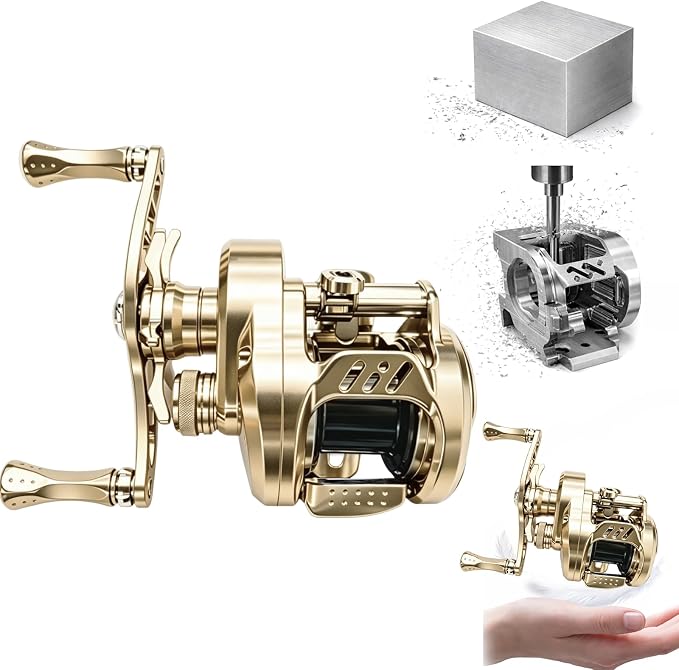 Ultralight baitcaster BFS Round Reel, 4.7oz CNC Aluminum Body, 8.1:1 Gear Ratio, Magnetic Brake, 12+1 BB, Lure Cast from 1/37oz, 8LB Max Drag, Backlash Prevention