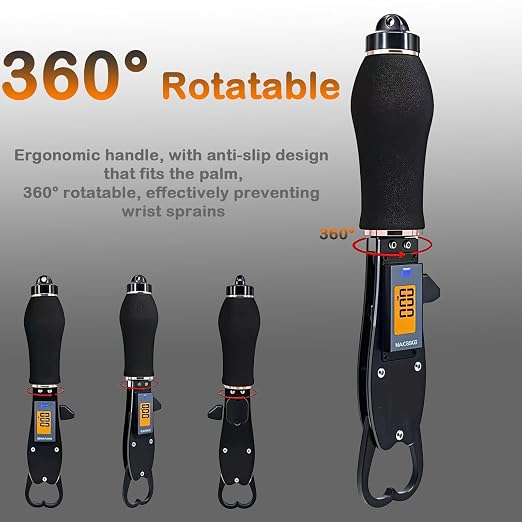 Digital Fish Lip Gripper with Scale Max 25kg/55lb,360° Swivel Non-Slip Handle, Aluminum Alloy, Easy Catch & Release, Fishing
