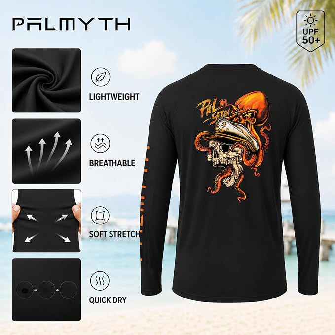 Palmyth Fishing Shirts for Men Long Sleeve UPF 50+ T Shirt Sun Protection Tee