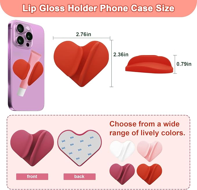 Lip Gloss Holder Phone Case,2026 New Model, Heart Shaped Gloss Bracket,Protective Lip Gloss Case with Adhesive Holder for Most Phone Models (Rose Pink)