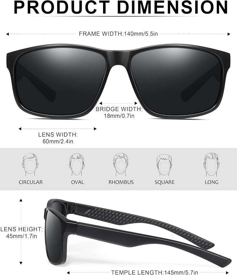 Square Polarized Sunglasses for Men and Women, Mens Sunglasses UV Protection with Lightweight Frame Sun Glasses