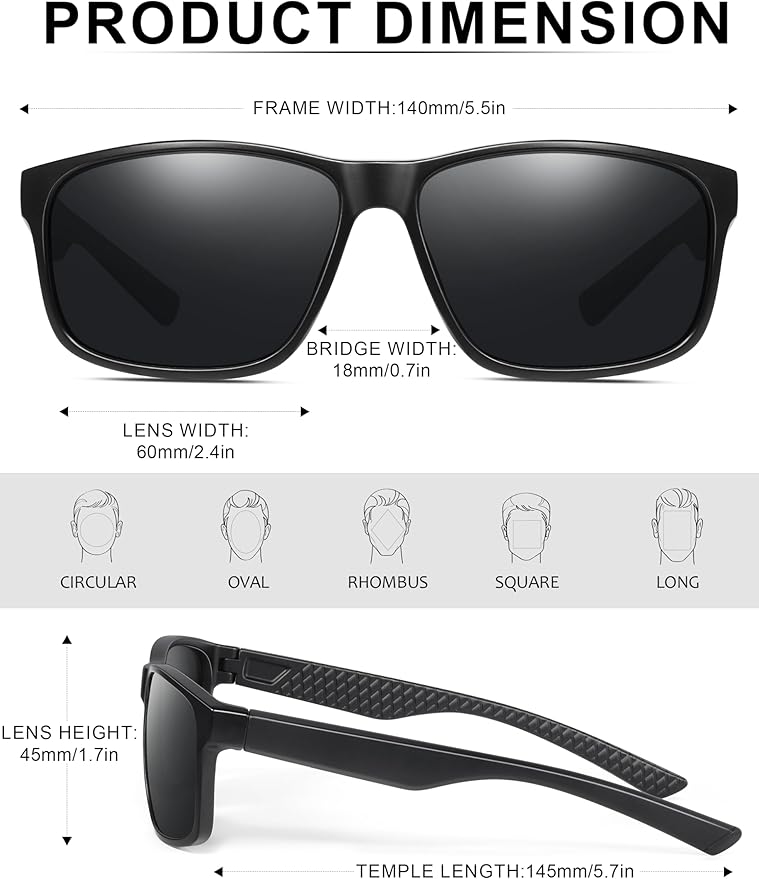 Square Polarized Sunglasses for Men and Women, Mens Sunglasses UV Protection with Lightweight Frame Sun Glasses