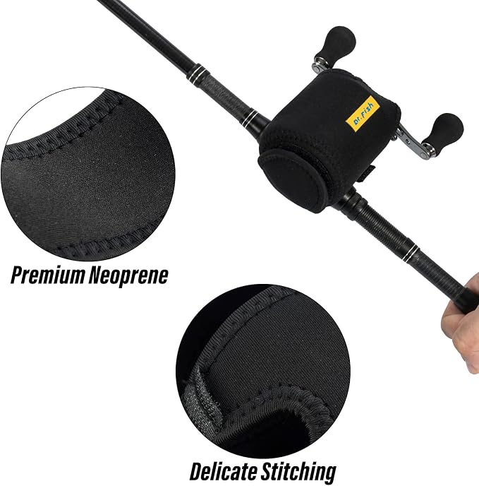 Dr.Fish 2 Pack Baitcasting Fishing Reel Cover Profective Low Profile Neoprene Left Right Handed Black Blue Baitcaster Storage Bags Wraps Reel Case