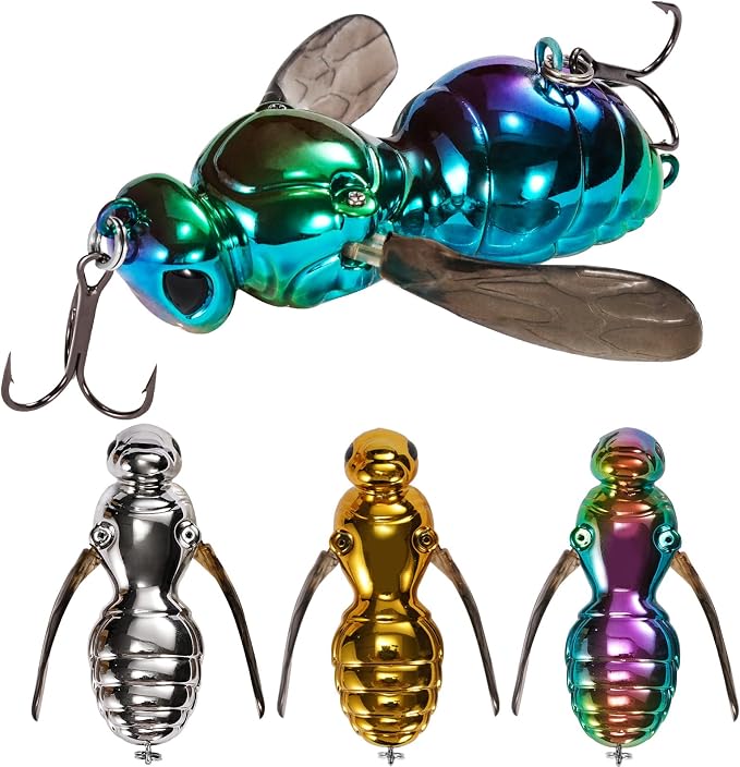 FONMANG Top Water Fishing Lures, 3-Pcs Topwater Lures for Bass Walleye Pike, 2025 New Wasp Crawl Bait for Freshwater and Saltwater