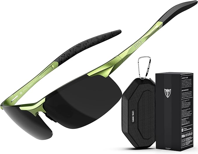 ATTCL 0.9 oz Polarized Sunglasses Men Sports: UV Protection Anti Glare Wrap Around Lightweight Metal Fishing Golf Running