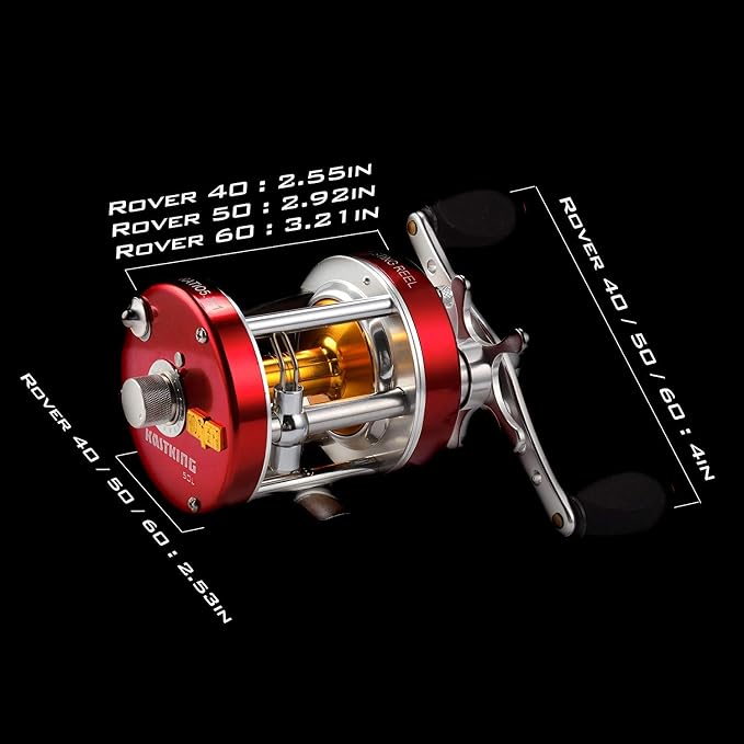 KastKing Rover Round Baitcasting Fishing Reel, Perfect Conventional Reel for Catfish, Salmon/Steelhead, Striper Bass and Inshore Saltwater Fishing Reel, Reinforced Metal Body