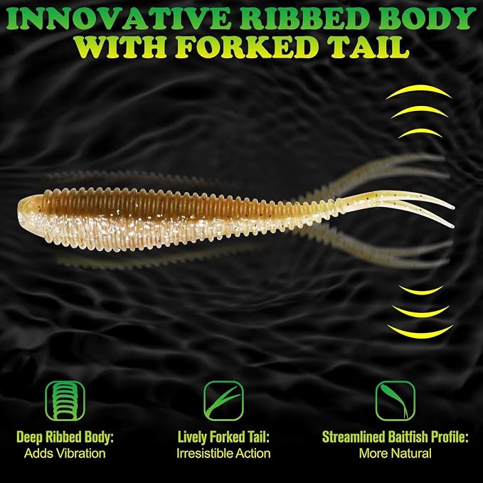 LUCKYFISHING Soft Plastic Baits 20PCS/30PCS/40PCS Forked Tail Fishing Soft Bait for Bass Walleye Trout Crappie Lures 3in/3.5in/4in