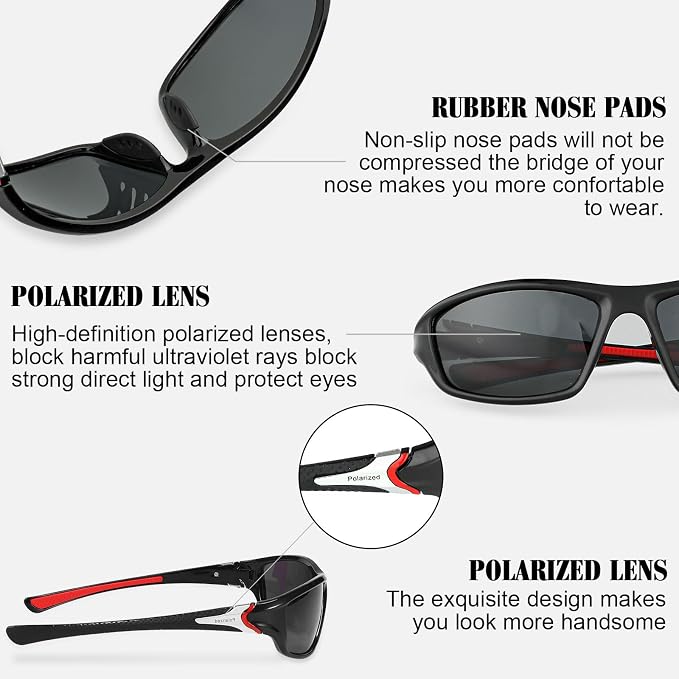 TOODOO 4 Pairs Men Polarized Sunglasses with UV Protection Driving Glasses Sports for Sport Outdoor Activities