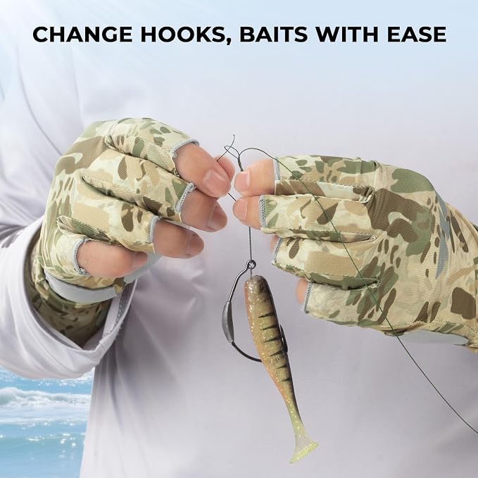 KastKing Agies Fishing Gloves Men, UPF 50+ Sun Gloves UV Protection, Cooling Quick-Dry 3/4 Fingerless Gloves with Extended Cuff, Microfiber Palm & Pull Tabs, for Fishing, Kayaking, Hiking, Hunting