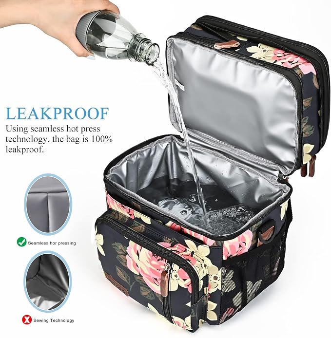 MIYCOO Lunch Bag & Lunch Box for Women Men, Double Deck Leakproof Insulated Soft Large Adult Camping Cooler bag for Work, Beach, Picnic, Travel (Flower, 15L)