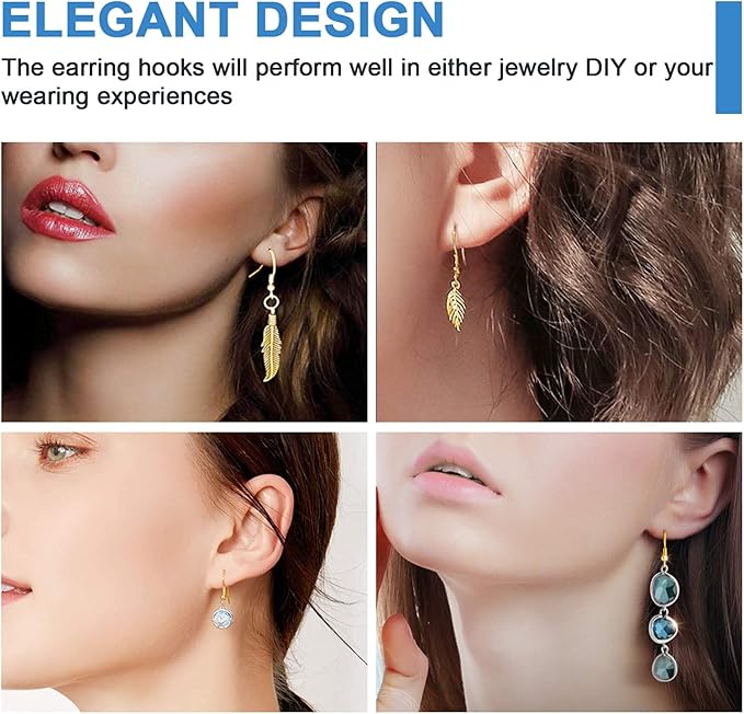 925 Sterling Gold Earring Hooks 120 PCS/60 Pairs, Ear Wires Fish Hooks, Hypo-allergenic Jewelry Findings Parts with 120 PCS Clear Silicone Earring Backs Stoppers