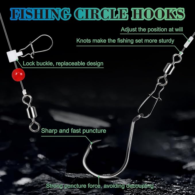 Fish Finder Rigs - 6 Pack (Size 6/0 or 8/0) with 33LB Fluorocarbon Leader - Pre-Assembled Surf Fishing Rigs with High-Carbon Steel Hooks & Oversized Float for Saltwater Ocean Fishing