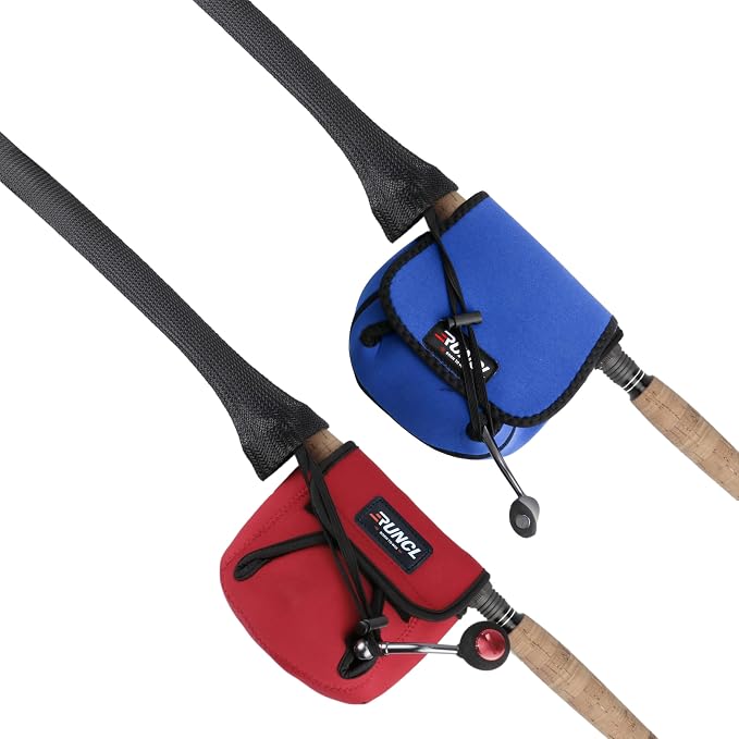 RUNCL Fishing Rod Sleeves & Reel Bags, Spinning/Casting Rod Socks & Spinning/Baitcasting Reel Covers - Protection Solution, Space Saver, Perfect Storage - Fishing Pole Sleeves & Reel Pouch (2 Pack)