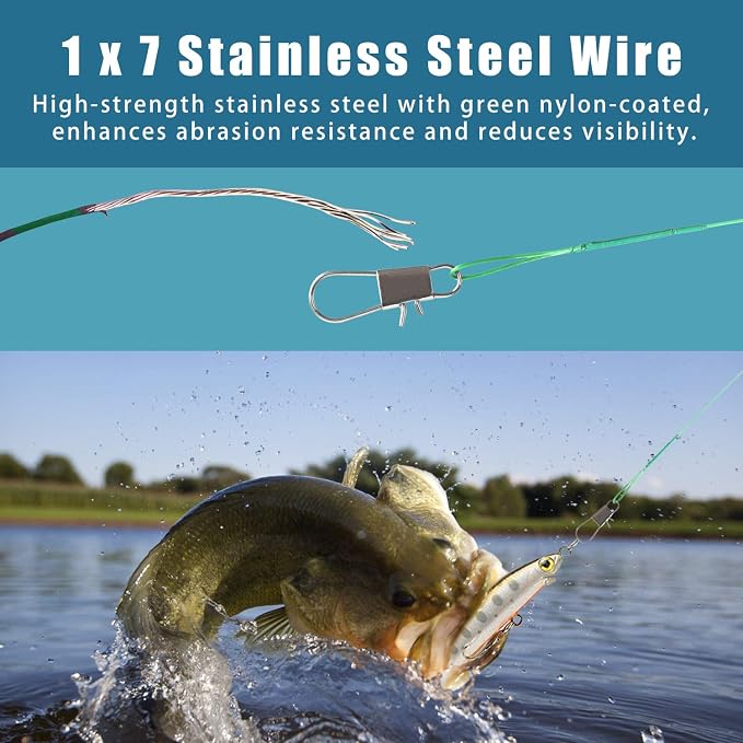 Fishing Leaders Stainless Steel Fishing Rigs Fishing Gear Tackle High-Strength Fishing Wire, with Swivel Snaps Beads for Lures Bait Hooks