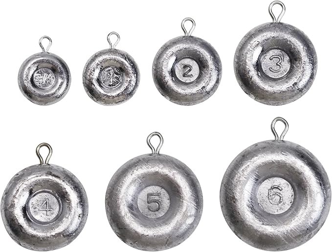 Disc Sinkers Lead Coin Weights Flat Round Sinker for Surf Drifting River Trolling Catfishing Fishing Pancake Sinkers and Weights 3/4oz - 8oz