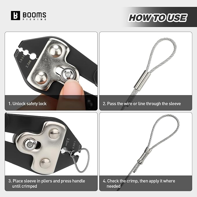 Booms Fishing Crimping Pliers Tool: 8.8in Crimper for Wire & Mono Lines up to 2.2mm - Compatible with Oval & Double Barrel Sleeves - XW42 Rigging Tool for Serious Anglers & Tackle Makers
