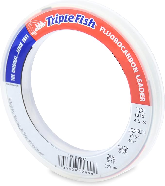 Triple Fish 100% Fluorocarbon Fishing Leader - Clear Invisible Strong and Heavy Duty Highly Abrasion Resistant, Fast Sinking Freshwater & Saltwater