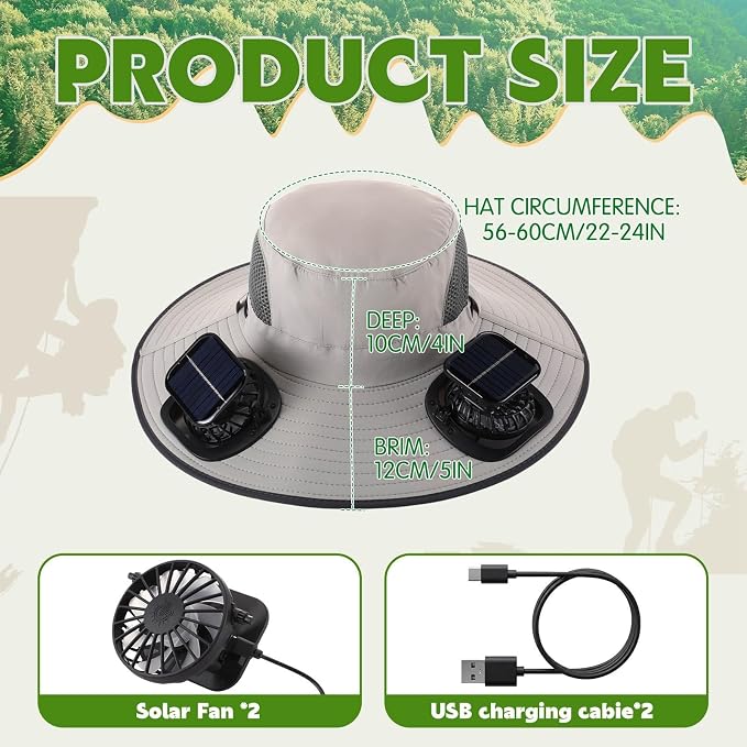 Syhood Solar Powered Fan Hat Neck Gaiter Arm Sleeves Sun Bucket Hat with Fan Cooling Wide Brim Hats for Fishing Hiking
