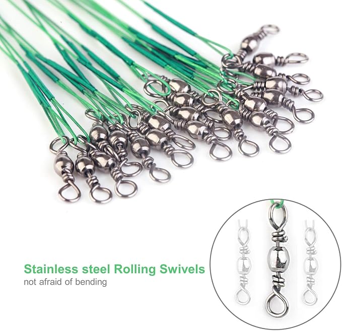 60PCS Fishing Wire Leader, Steel Fishing Leaders with Swivels and Snap, Nylon-Coated Fishing Leader for Connect Fishing Tackle Lures or Hooks, 7.5, 11.7, 12.9 Inch