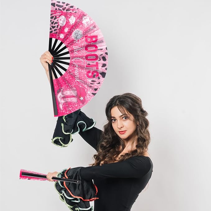 Large Fans For Line Dancing - 3pcs Pink Line Dance Popping Hand Fan Clapping Pink Fans Cowgirl Party Outfit for Women Girls Line Dance Lover Dance Party Decoration Christmas Birthday Gifts