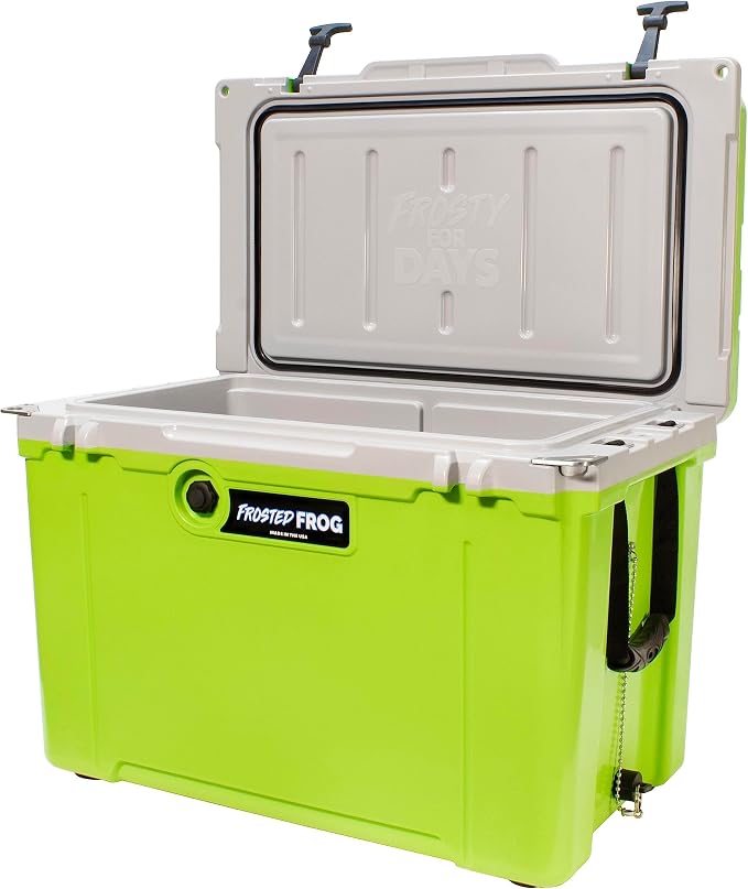 Frosted Frog 54 Qt Hard Cooler, Lightweight Made in USA Insulated Ice Chest | 30% lighter than rotomolded coolers; 54-quart hardside for camping, fishing, boating, beach, BBQ, tailgating & drinks