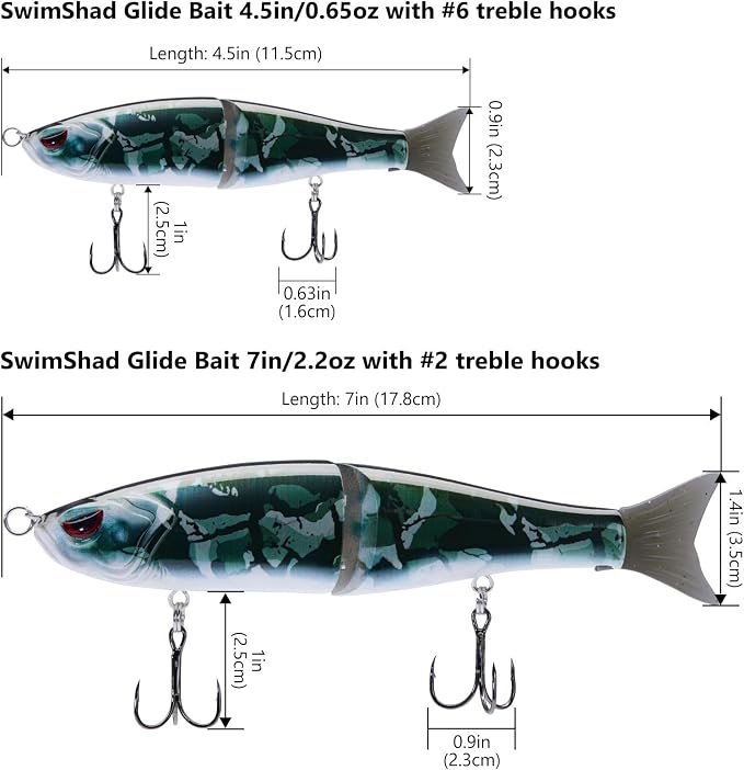 Bassdash SwimShad Glide Baits Jointed Swimbait Bass Pike Salmon Trout Muskie Fishing Lure,3-Pack