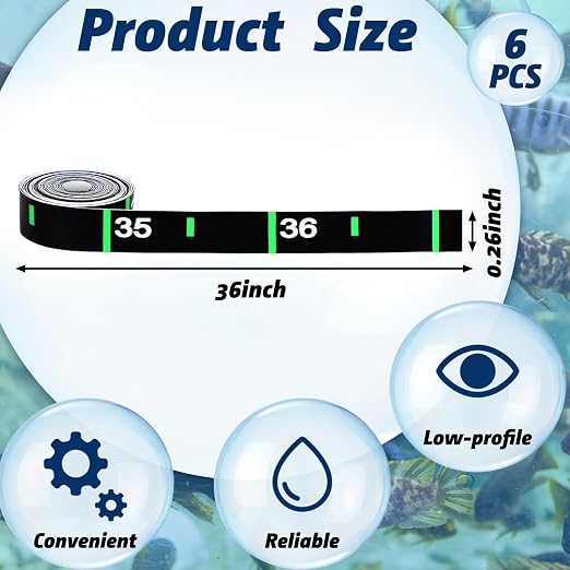 Gemscream 6 Pcs Rod Ruler 36'' Fish Measuring Decals Measuring Tape Stickers Transparent Tape Measure Kayak Fishing Accessories for Rod Boat Kayak (Black,Green)