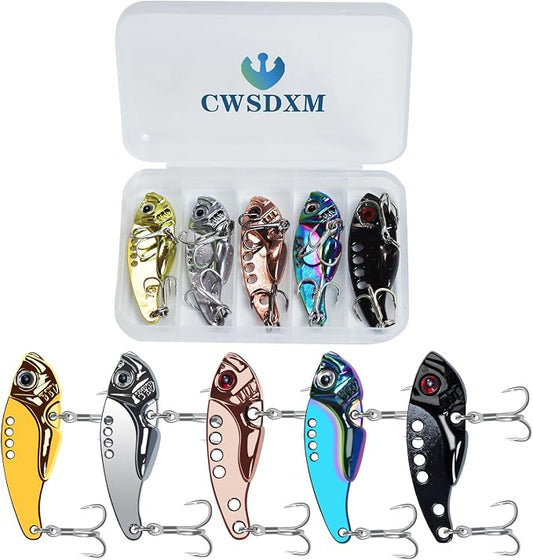 VIB Metal Lures Zinc Alloy Fishing Blade Spinner Bait with Treble Hooks Fishing Spoons Lures Pack of 5