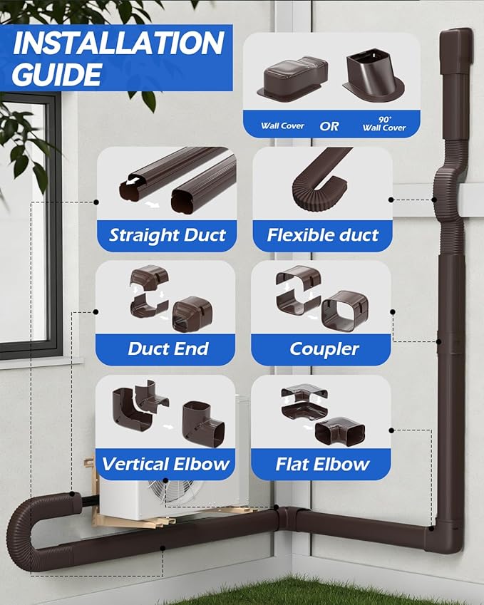 3" 17 Ft PVC Decorative Pipe Line Cover Kit: Ductless Mini Split Line Cover Set Kit for Mini Split Air Conditioner, Central AC and Heat Pumps, Brown for Outdoor