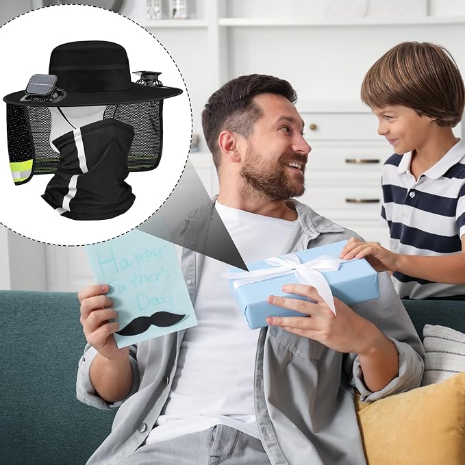 Solar Hat with Fans, Wide Brim Cooling Sun Hat with Removable Dual Fans USB Charging Neck Cover for Outdoor Fishing