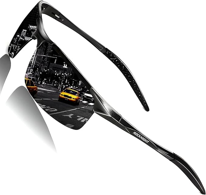 ROCKNIGHT Polarized Rectangular Sunglasses for Men Driving UV400 Protection Lightweight Al‑Mg Frame
