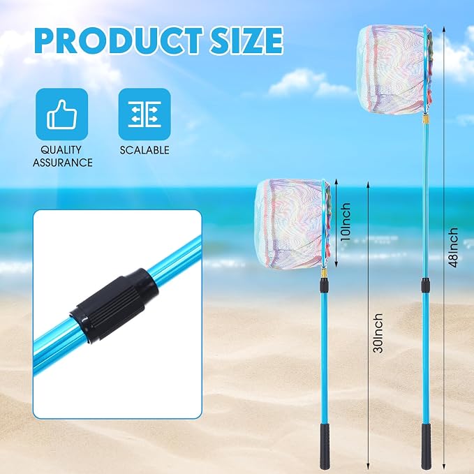 6 Pack Telescopic Fishing Nets, Retractable Lightweight Aluminum Alloy Landing Nets with Non-slip Handle for Catching & Releasing Frogs, Butterflies, Fish for Beach, Pond, Park Outdoor Use