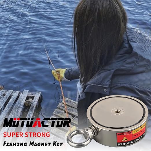 MUTUACTOR Fishing Magnet Kit,1800lbs Double Sided Fishing Magnets Heavy Duty,Φ 3.7" Permanent Neodymium Magnet with 65Ft Salvage Rope Sturdy Gloves Bag for Retrieval and Recovery of Treasure