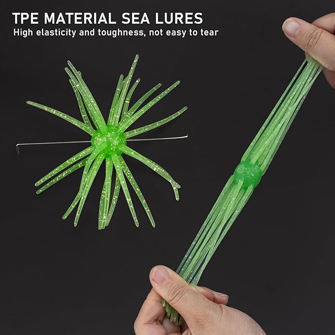 QualyQualy Sea Urchin Soft Lure, Super Durable Tentacle Creature Lure for Bass Pike Trout Fishing Easy Catch Saltwater Freshwater Soft Lures TPE Material