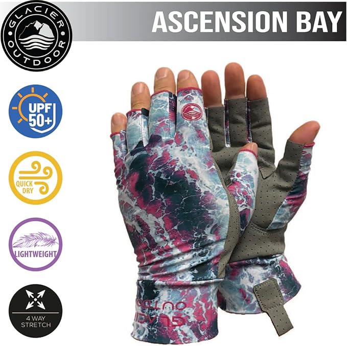 Glacier Glove Ascension Bay 50+ Sun Protection Durable Lightweight Breathable Quick-Dry Fingerless Outdoor Fishing Sun Glove