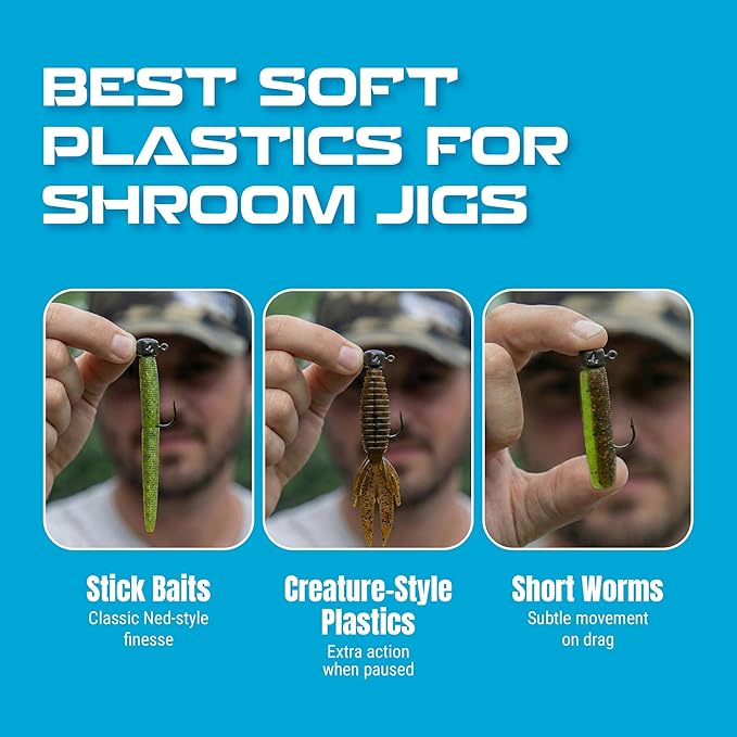 Reaction Tackle Ned Rig Jig Heads - Mushroom Jig Head Shroom jigs, Bass Fishing Lures, Fishing Tackle Finesse Jig Fishing Hooks (25-Pack Kit)