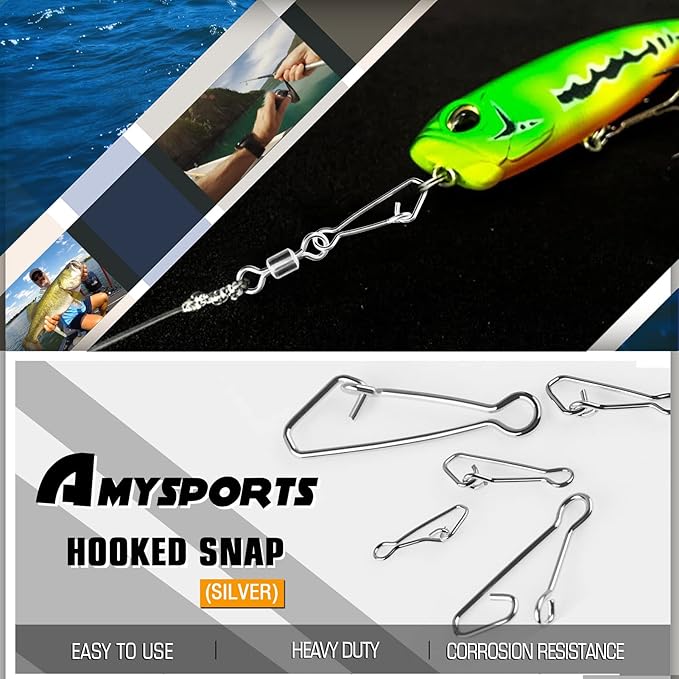 AMYSPORTS Line Connector Fishing Snap Stainless High Strength Snaps Swivels Saltwater Quick Change Fishing Snap Clip Freshwater