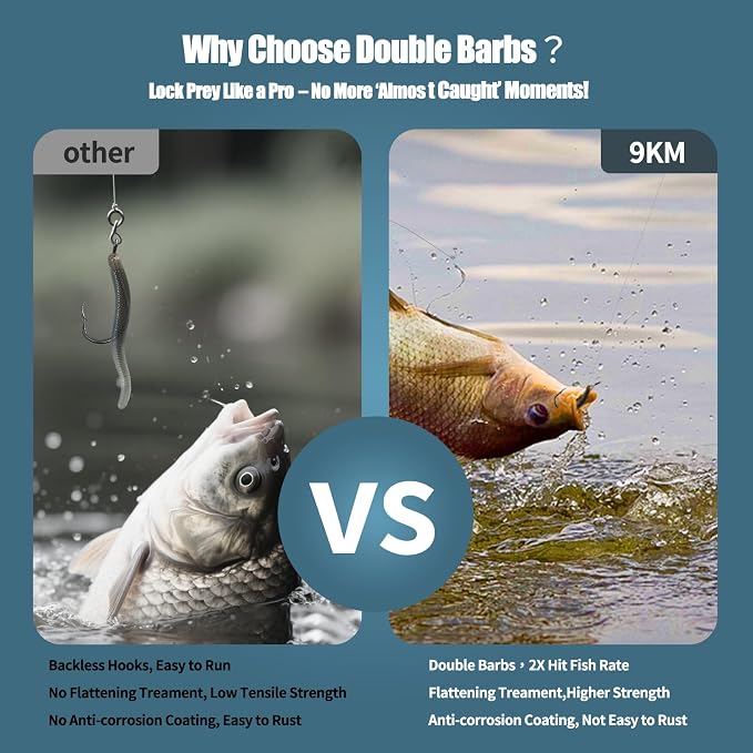 9KM DWLIFE Octopus Hooks 50/100 Pack Double Barb Eagle Claw Fishing Hooks Corrosion-Resistant Circle Hooks for Bass, Catfish, Walleye