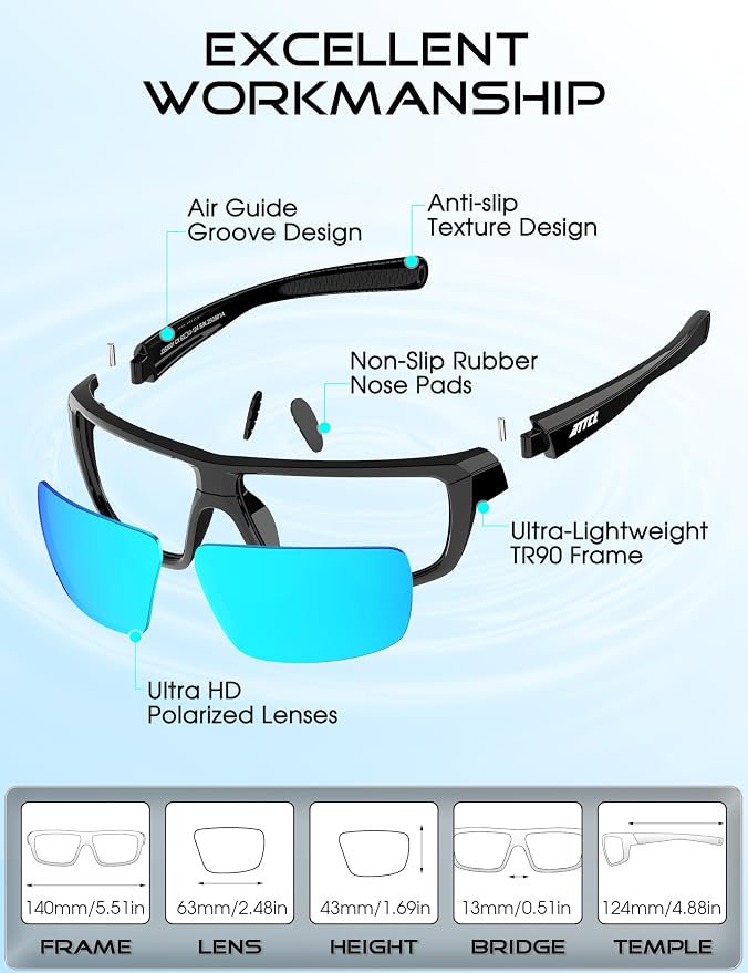 ATTCL Polarized Sunglasses Men for Fishing: UV Protection Lightweight TR90 Sports Wrap Sun Glasses Driving Golf Running