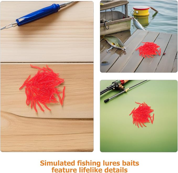 GALPADA 500pcs Soft Fishing Lures Worms, Lifelike Silicone Earth Worm Baits for Freshwater and Saltwater Bass Trout Fishing