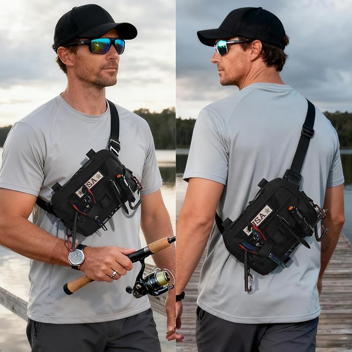 Outdoor Chest Bag for Men, Water-Resistant Fishing Chest Pack, Tactical Vest for Running, Cycling, Hiking