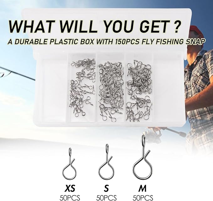 Alwonder 150-Pack Fly Fishing Snaps Twist Clips, 3/5 Sizes Stainless Steel Quick Change Lure Snaps No Knot Clip Quick Snap Fast Snap Lure Connector for Jigs Lures Fishing Clips Swivels Terminal Tackle