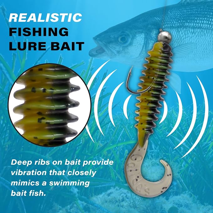 Galida's Grubz Soft Plastic Fish Bait Lures for Fishing | Fishing Bait Lure with Deep Ribs | Great for Beginners and Advanced Fishermen