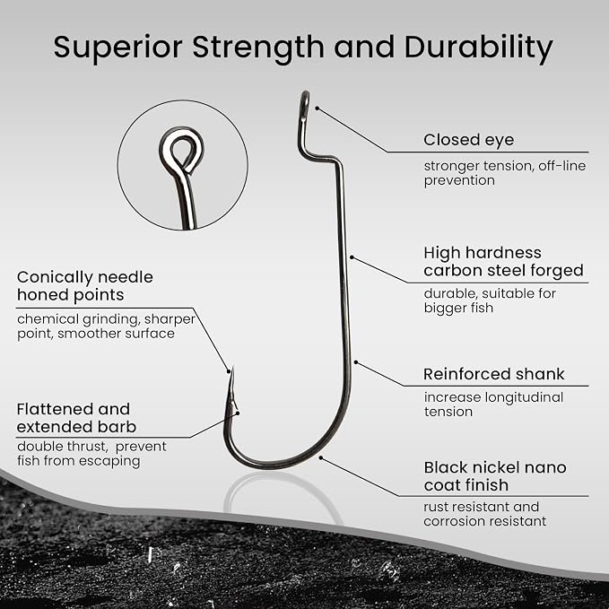 Pristis 25 Pack High Carbon Steel Fishing Hooks, Reinforced EWG Circle Octopus Round Bend 60 Degree Wide Gap Strong Barbed Worm Fish Hook Jig Bait Rig for Saltwater Freshwater Bass Tuna Walleye Trout