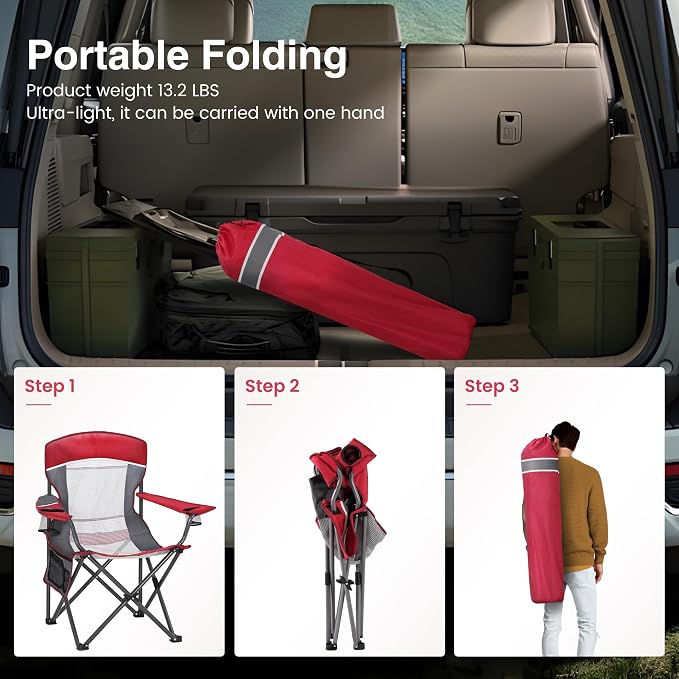 HIGH POINT SPORTS Oversized Portable Mesh Camping Folding Chair
